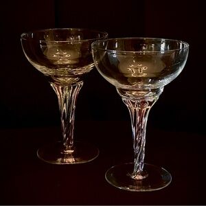 Pair of Hand Blown Glass Stemmed Drinking Glasses